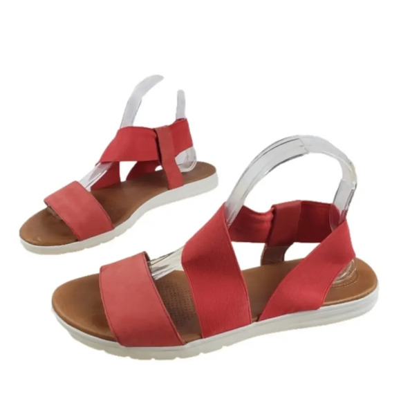 Corso Como Tanyah Sandal Size 10 Coral Red Asymmetrical Elastic Straps Slip on - Picture 2 of 16